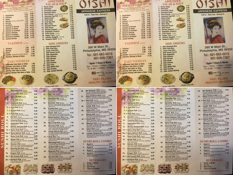 Oishi Japanese Express Menu