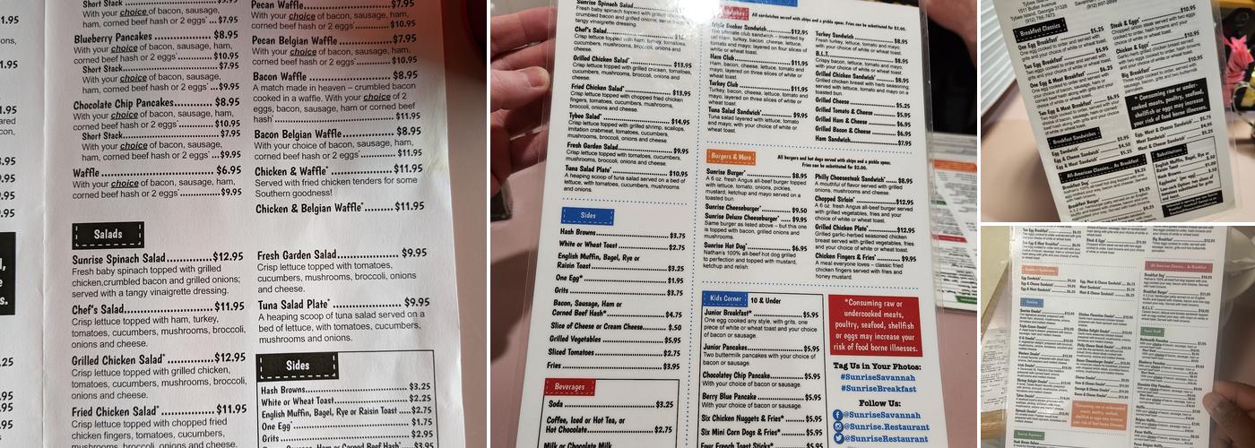 Sunrise Restaurant Menu
