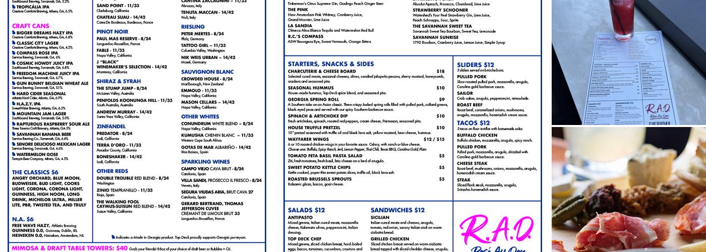 Top Deck Bar Menu