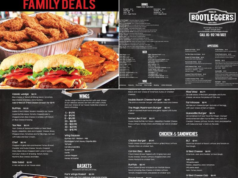 Bootleggers Pooler Menu