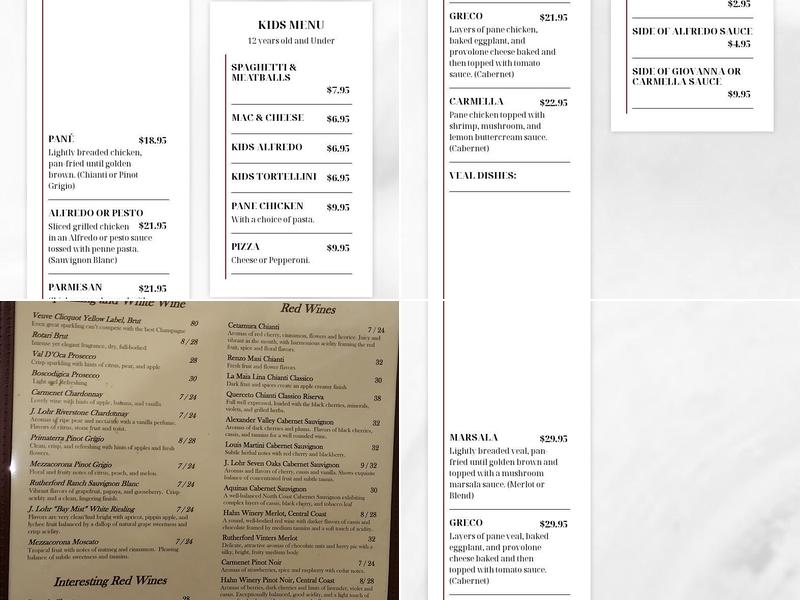 Bosco's Italian Cafe Menu