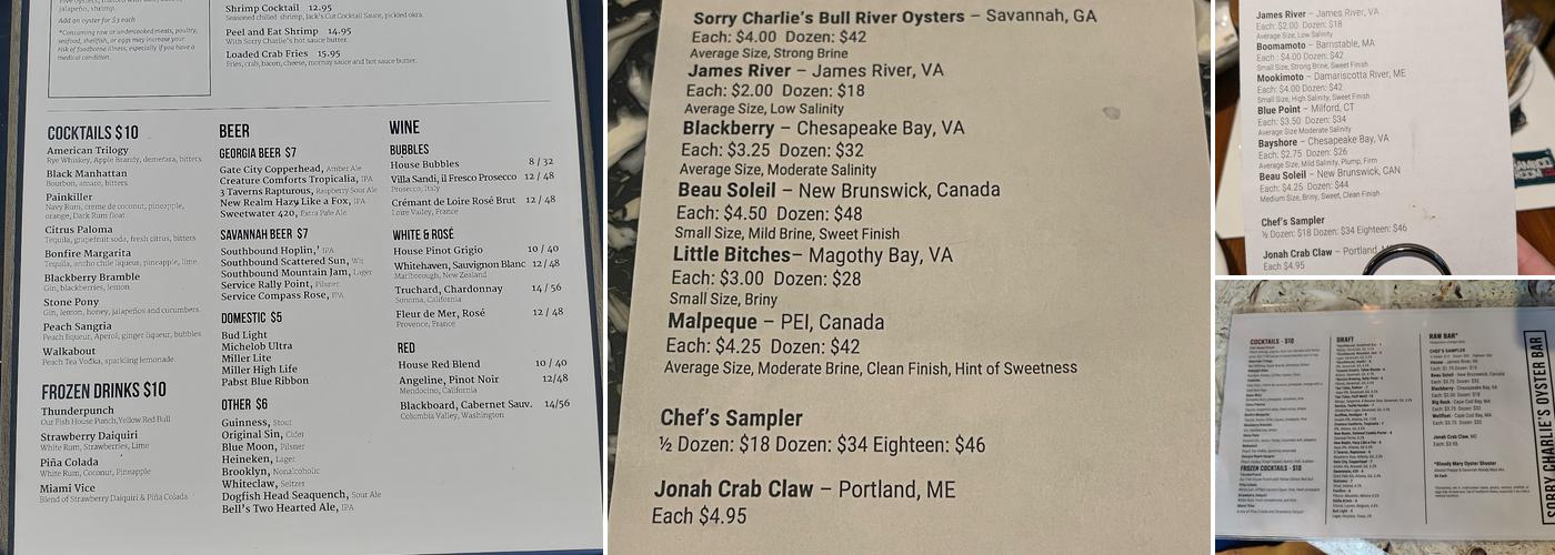 Sorry Charlie's Oyster Bar Menu