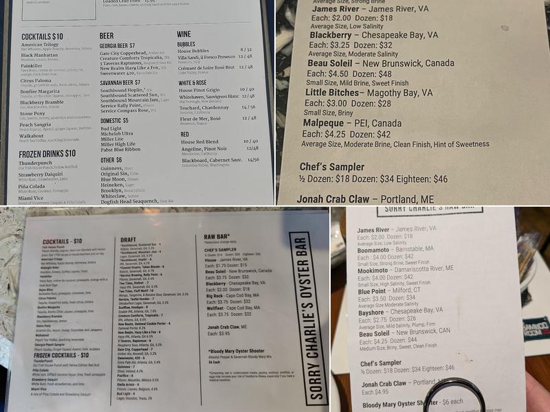 Sorry Charlie's Oyster Bar Menu