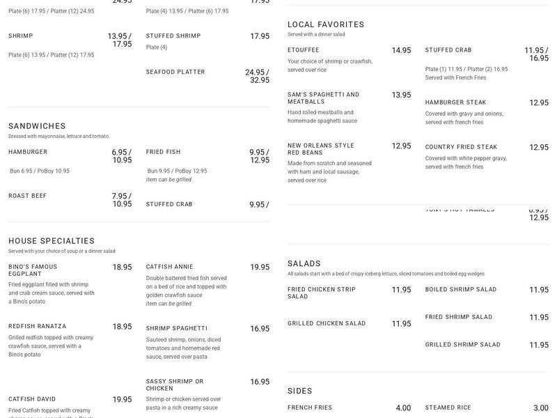 Bino's Menu