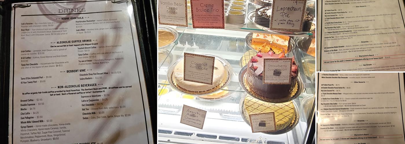 Lulu's Chocolate Bar Menu