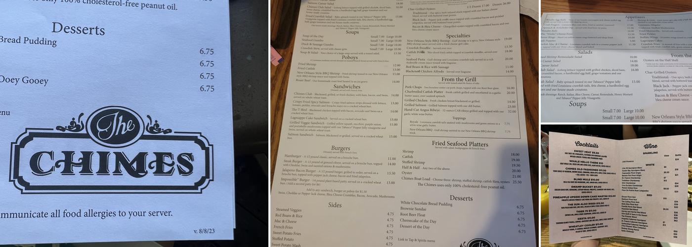 The Chimes-Covington Menu