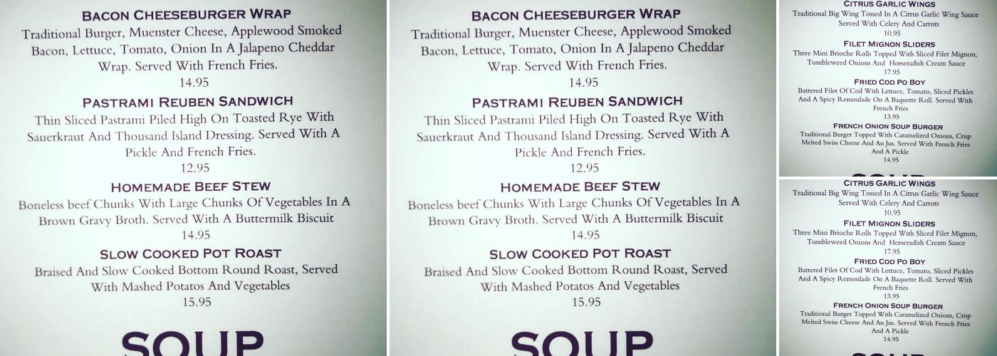 T.F. Noonan's Menu