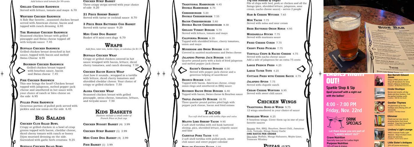 Side Bar & Grill Menu