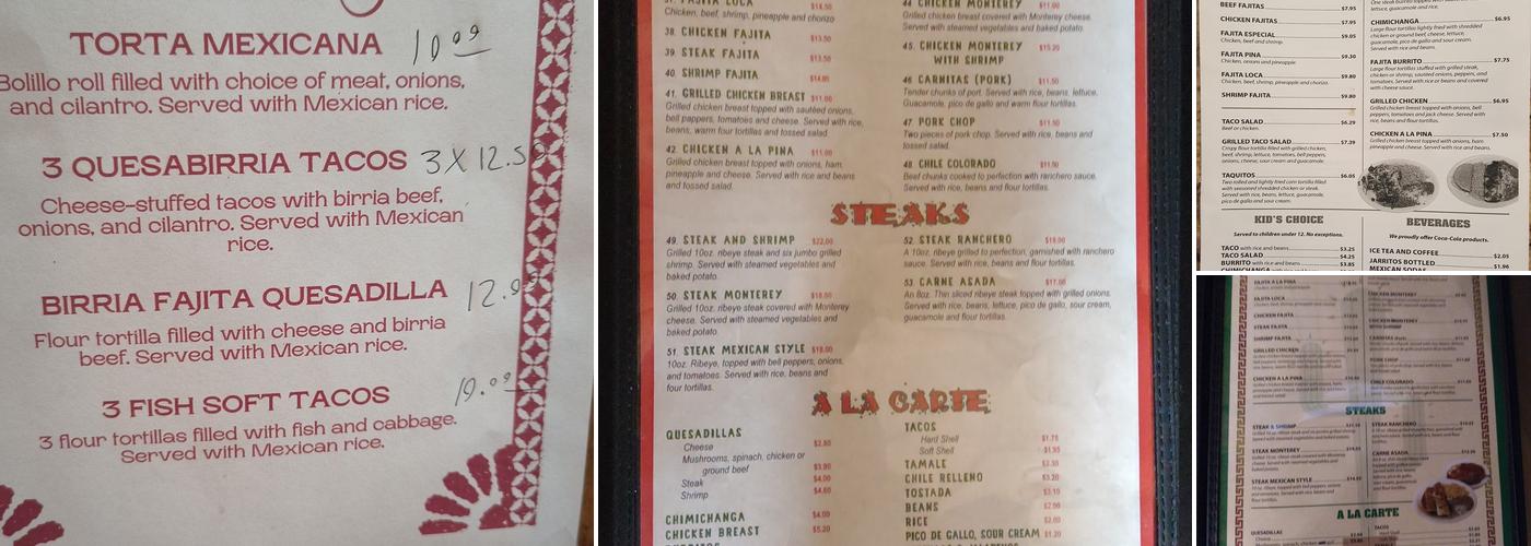 Fajitas Menu