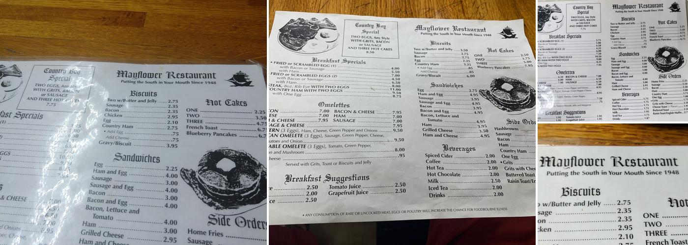 Mayflower Restaurant Menu