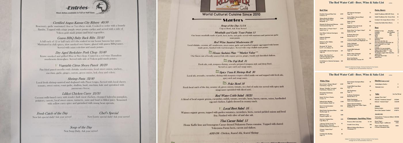 Red Water Cafe Menu