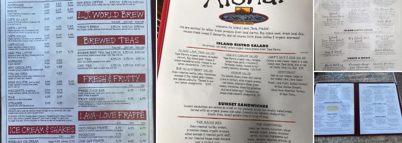 Island Lava Java Waikōloa Village Menu