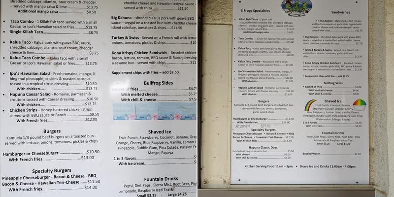 Three Frogs Cafe Menu