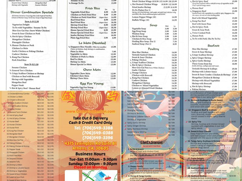 Golden Sun Chinese Restaurant Menu