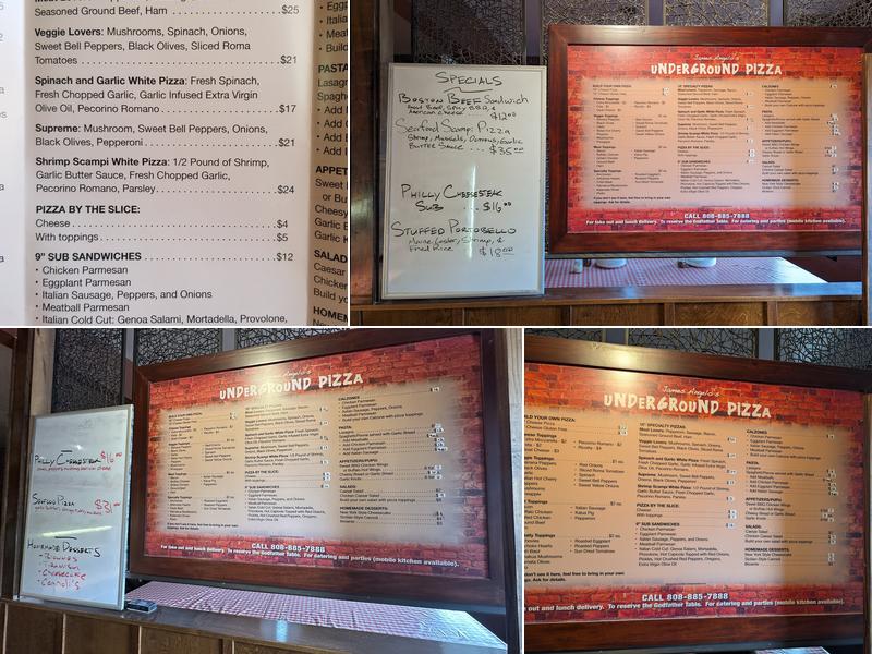 James Angelo's Underground Pizza Menu