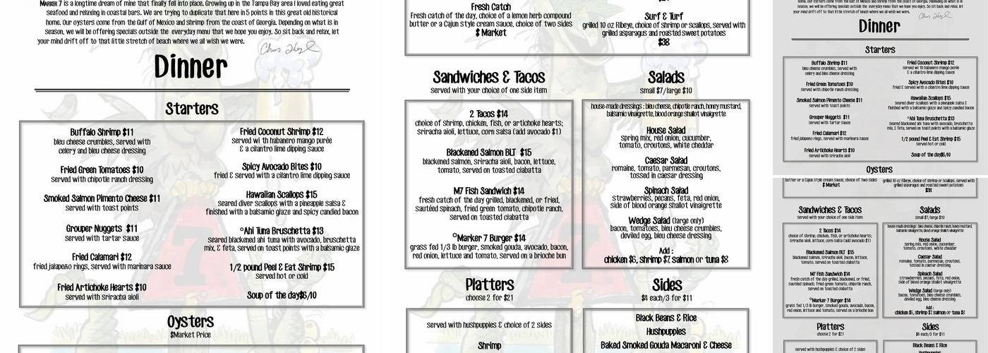 Marker Seven Coastal Grill Menu