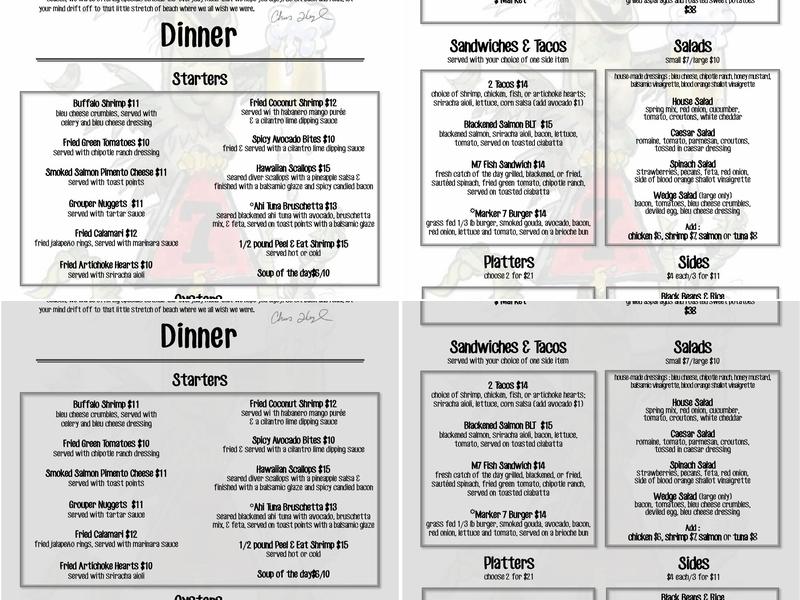 Marker Seven Coastal Grill Menu