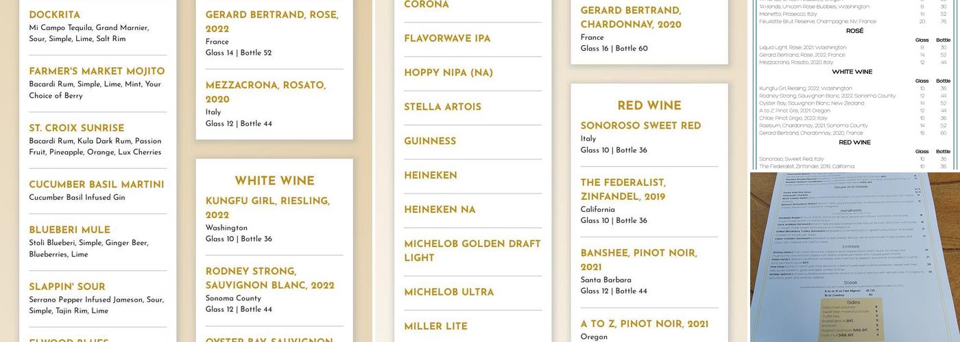 The Dock Stillwater Menu