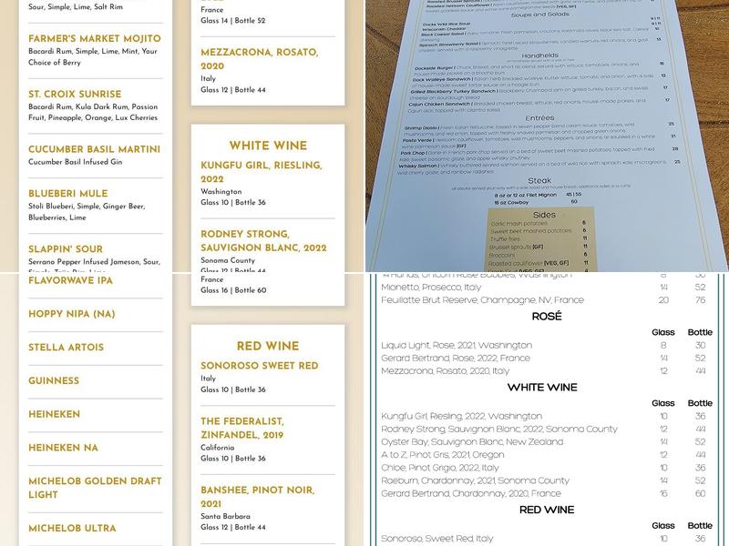 The Dock Stillwater Menu