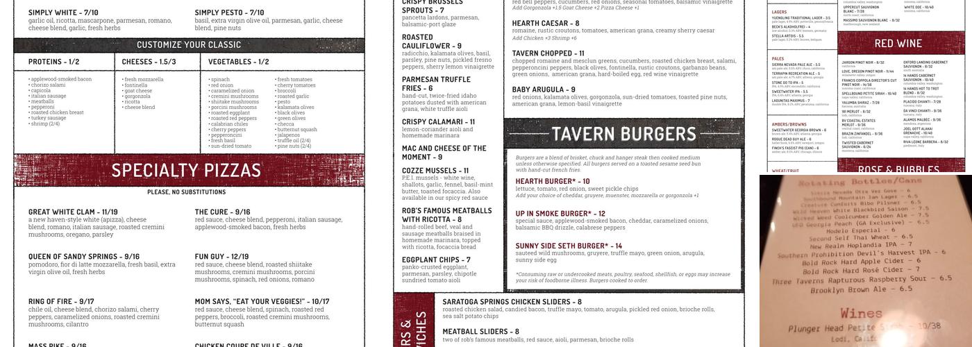 Hearth Pizza Tavern Menu