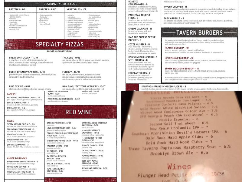 Hearth Pizza Tavern Menu