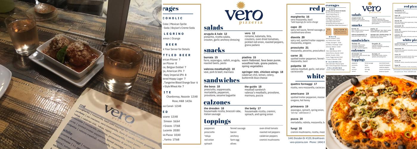 Vero Pizzeria Menu