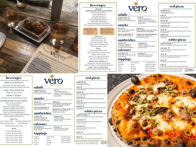 Vero Pizzeria Menu