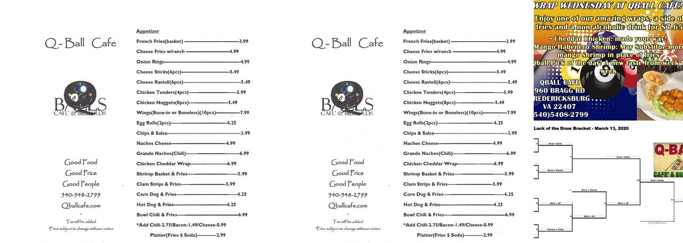 QBall Cafe Menu