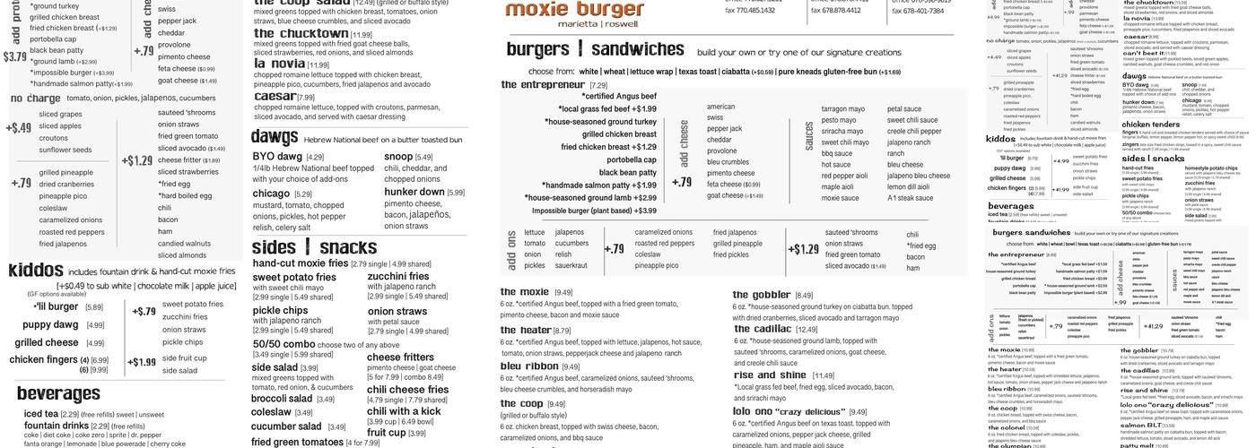 Moxie Burger Menu