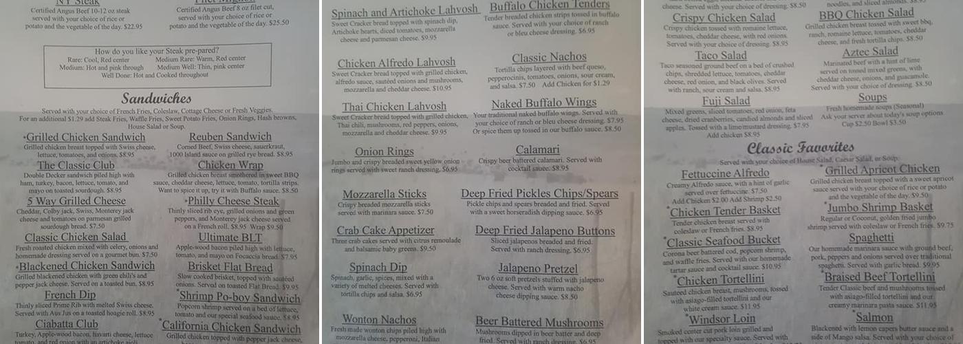 Classic's Menu