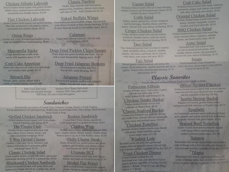 Classic's Menu