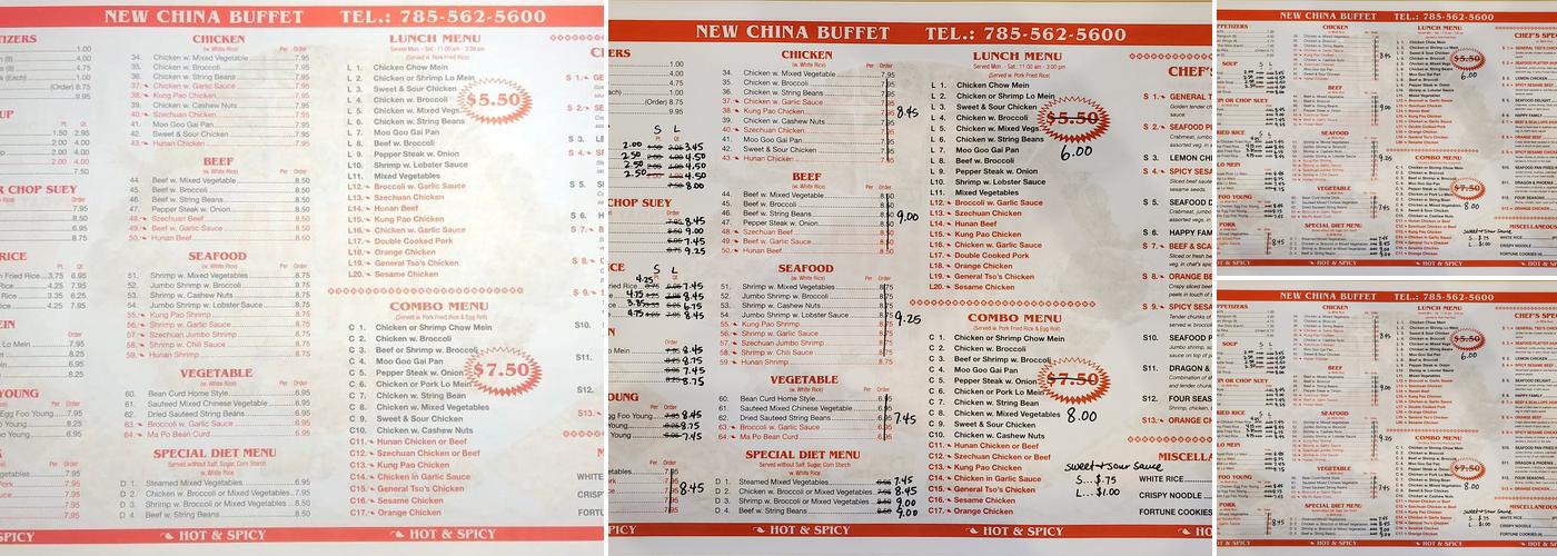New China Buffet Menu