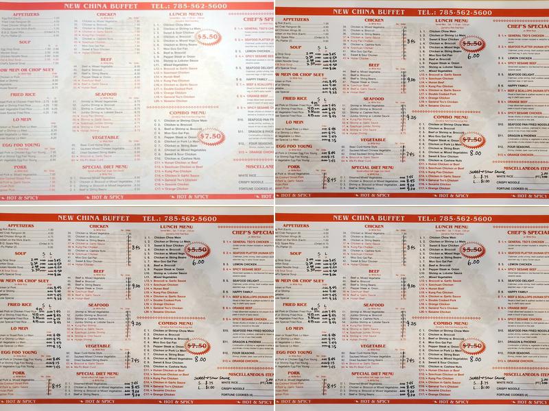 New China Buffet Menu
