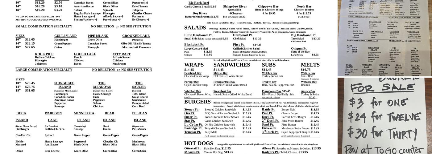 Benson's Eating & Drinking Emporium Menu