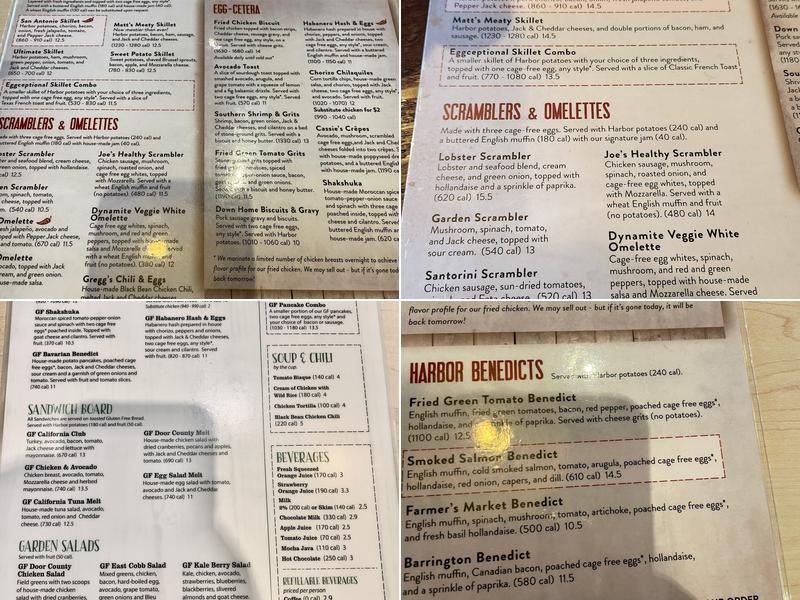 Egg Harbor Cafe Menu