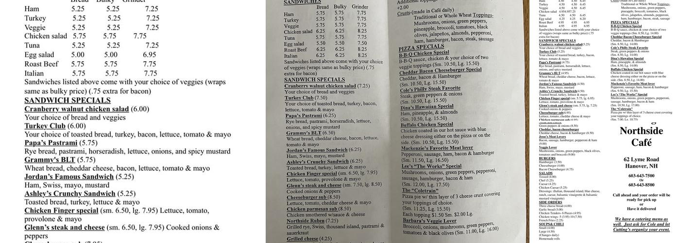 Cutting's Northside Cafe Menu