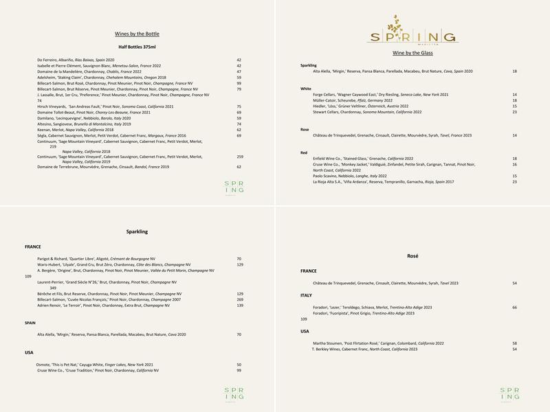 Spring Restaurant Menu