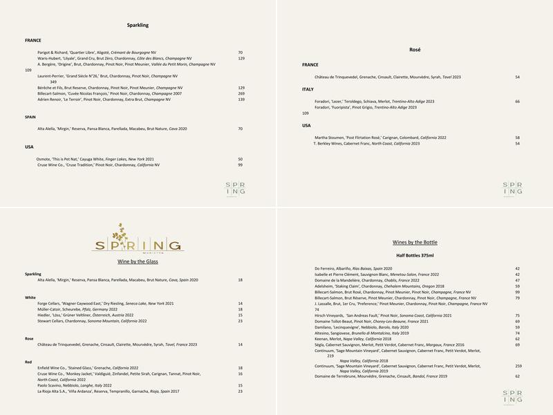 Spring Restaurant Menu
