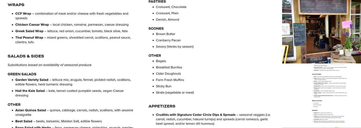 Hello Café at Cedar Circle Farm Menu
