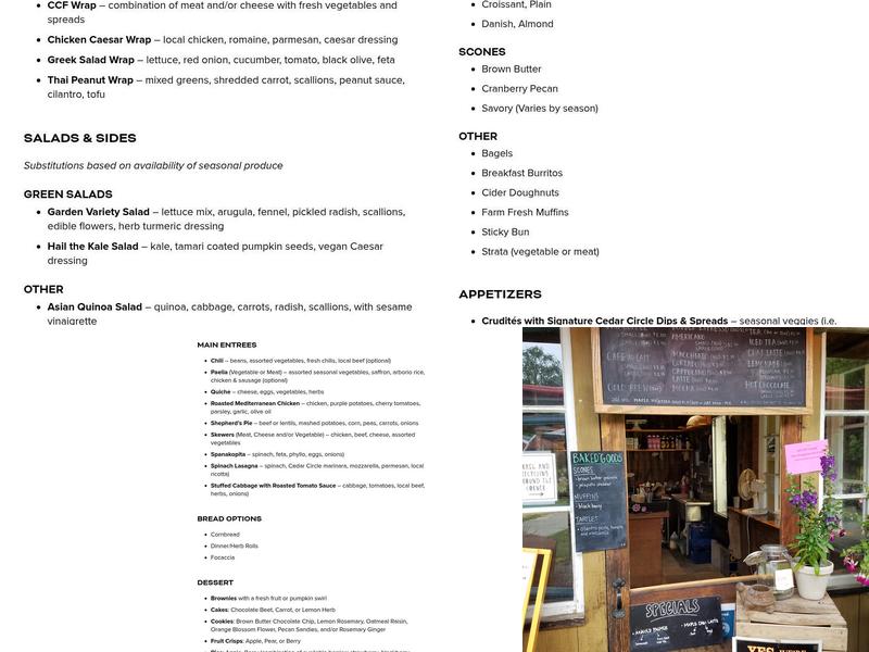 Hello Café at Cedar Circle Farm Menu