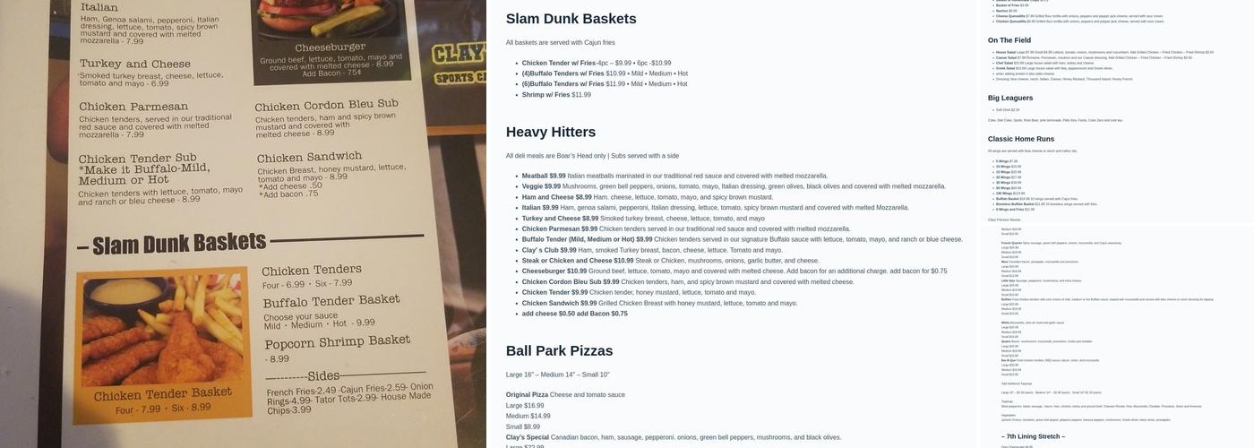 Clay's Sports Cafe Menu