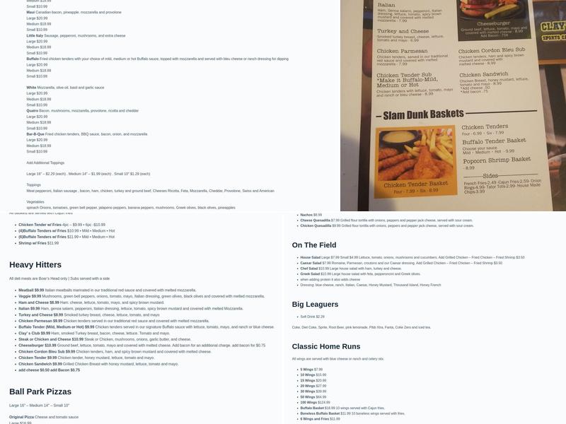 Clay's Sports Cafe Menu