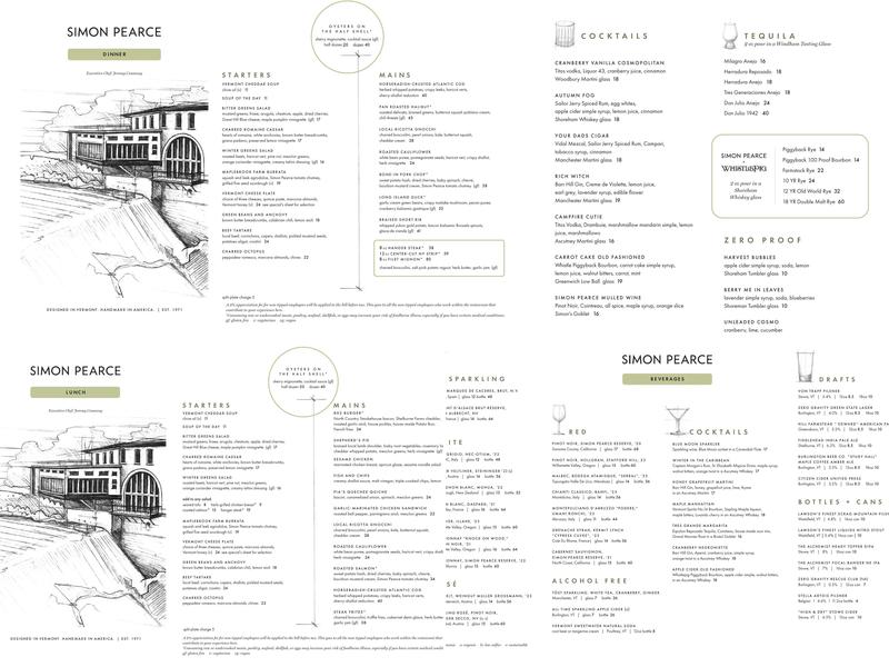 Simon Pearce Menu