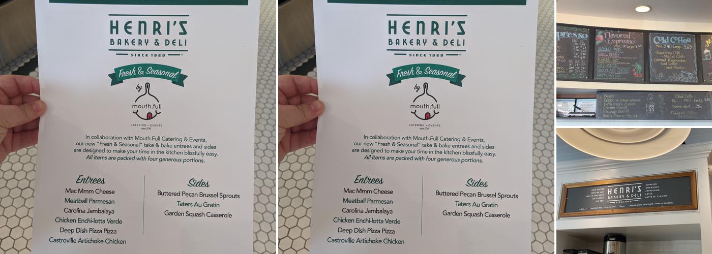 Henri's Bakery & Deli Menu
