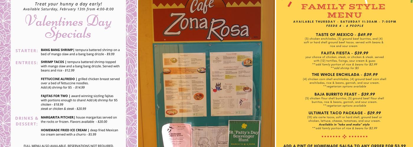 Cafe Zona Rosa Menu
