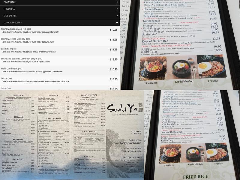 Sushiya Menu