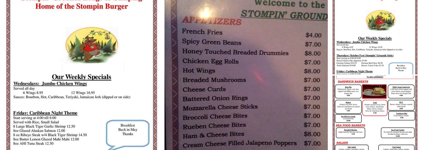 Stompin' Grounds Bar & Grill Menu