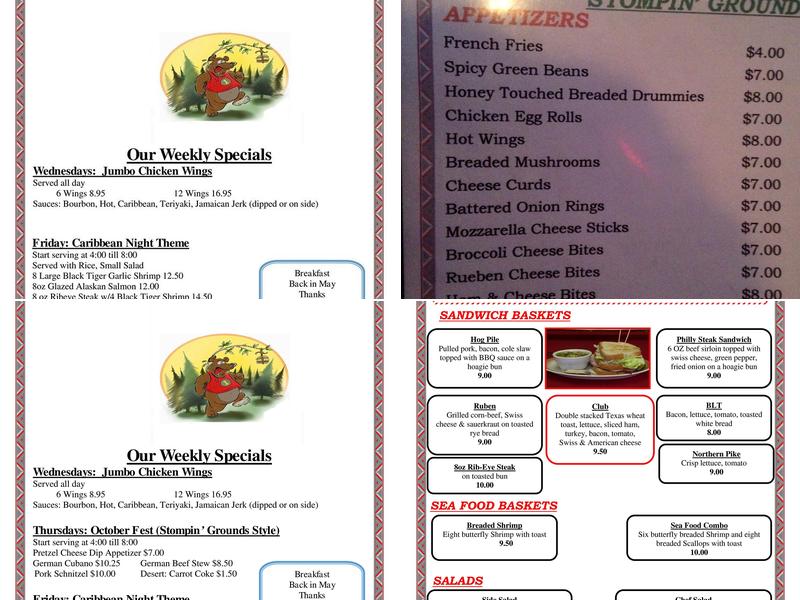 Stompin' Grounds Bar & Grill Menu