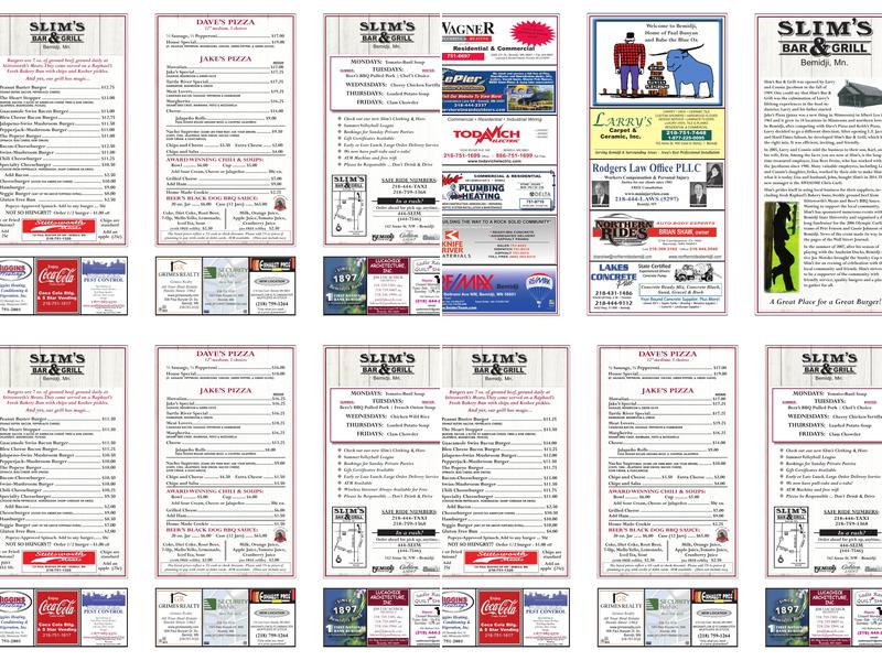 Slim's Bar & Grill Menu