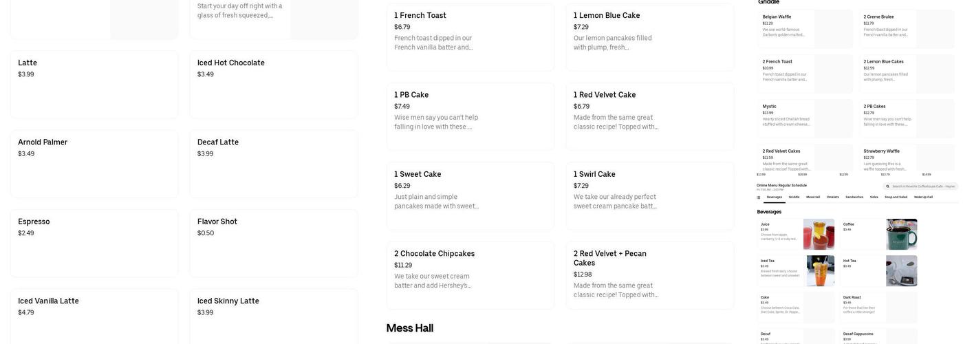 Reveille Cafe Menu